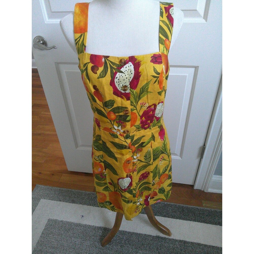 Adorable  Farm Rio Tropical Fruit Print Linen Lined Sundress   Size M